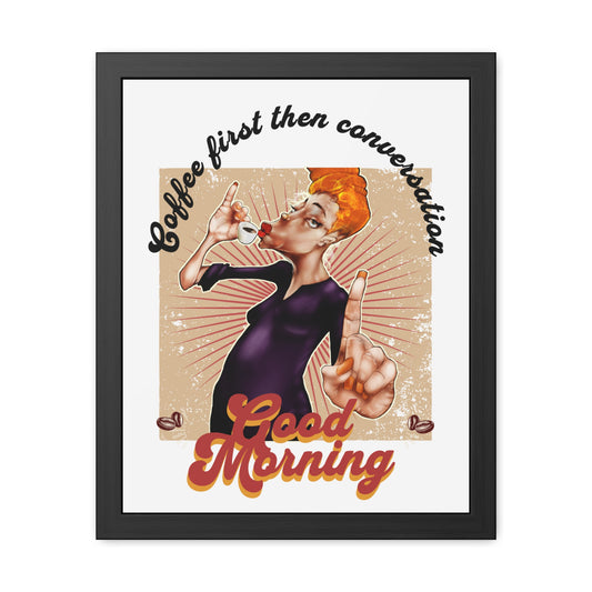Work 02 – Coffee first, then Conversation | Volume I (16 × 20 Framed Illustration) – Glyphworks